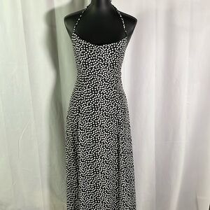 NWT Endless Summer B&W Polka Dot Draped Halter Neck Maxi Dress